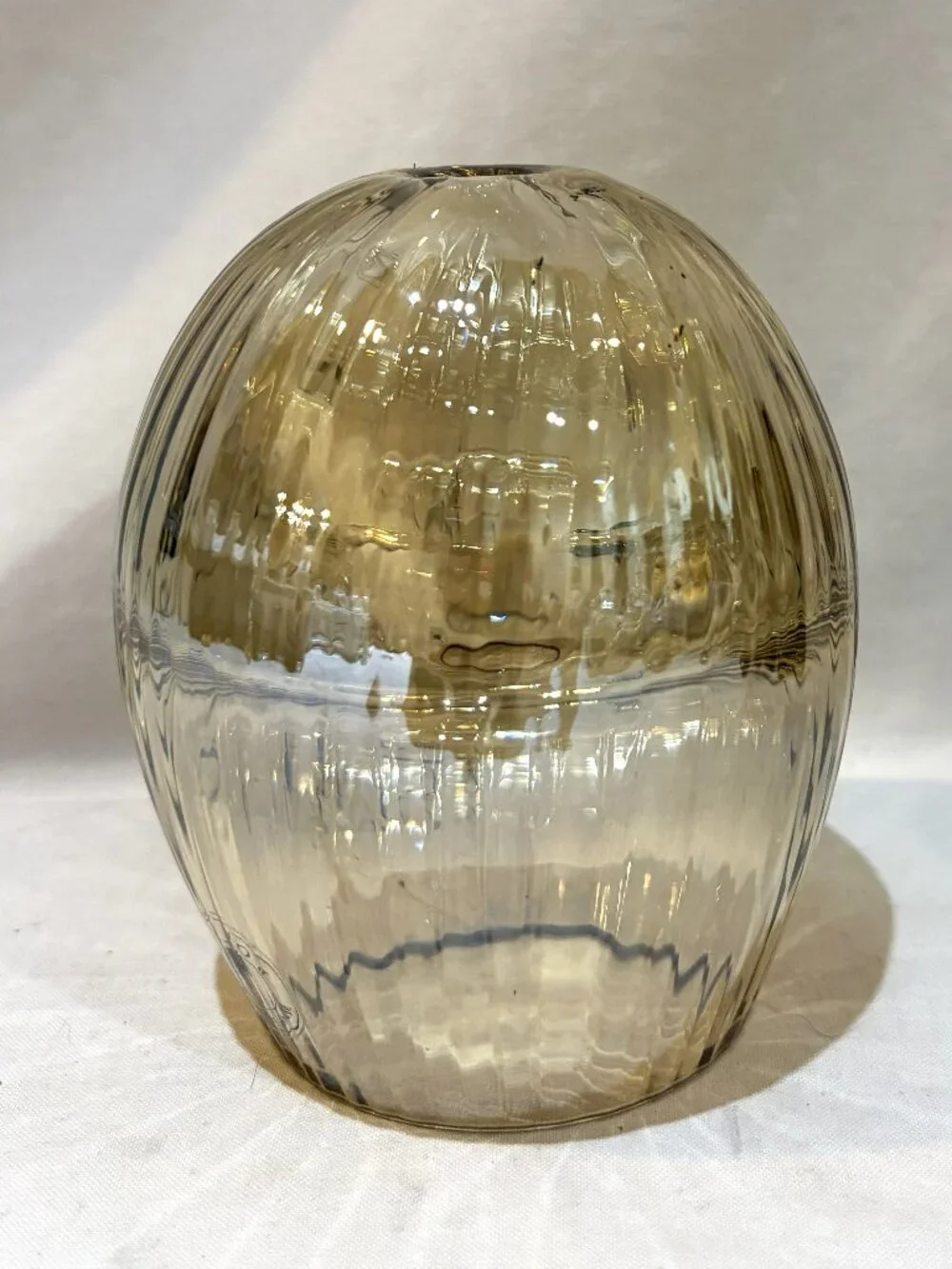 Bombay Crystal Iridescent Ribbed Bell Bulbous Oil Lamp Made In Poland